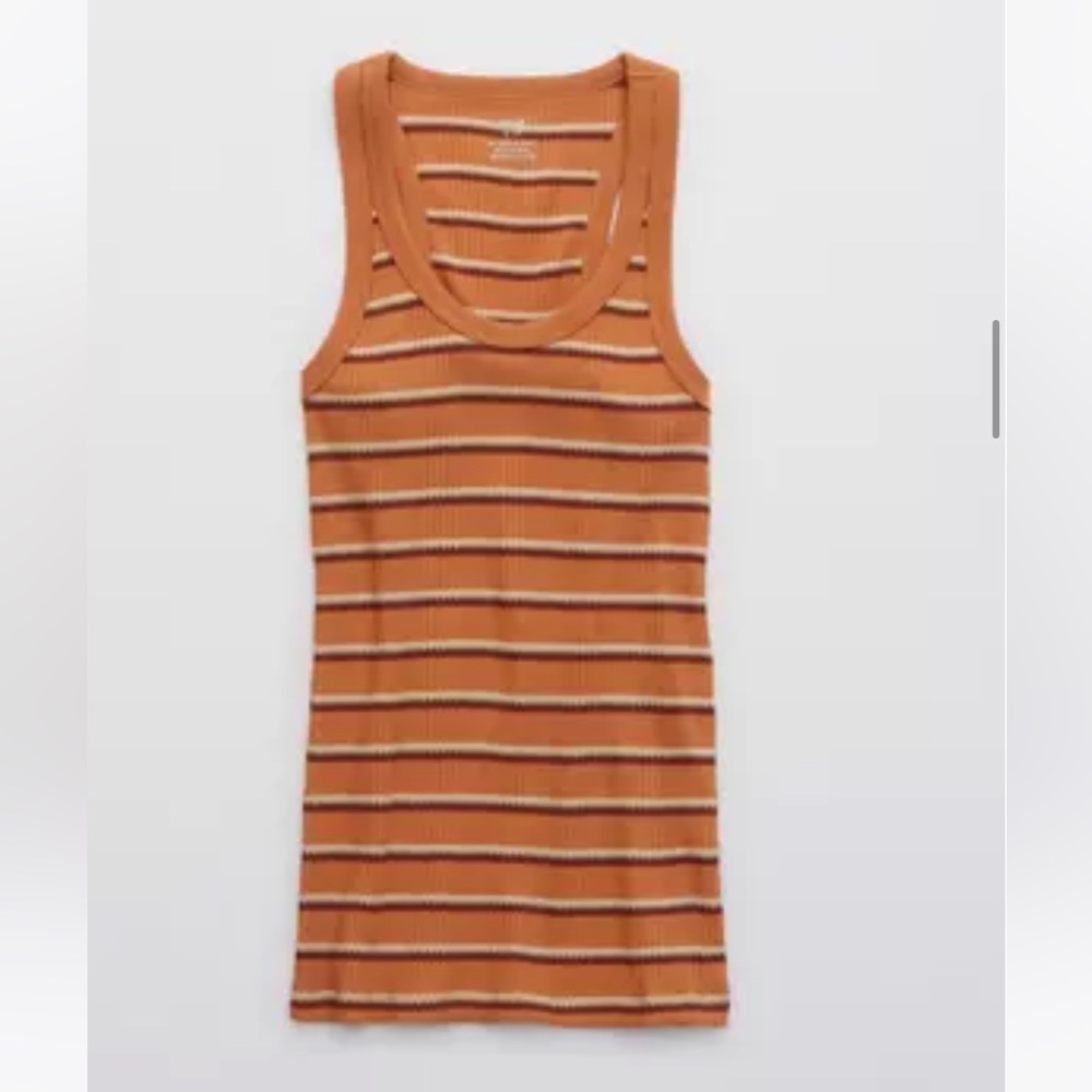 Aerie Waffle Striped Tan Tank Top